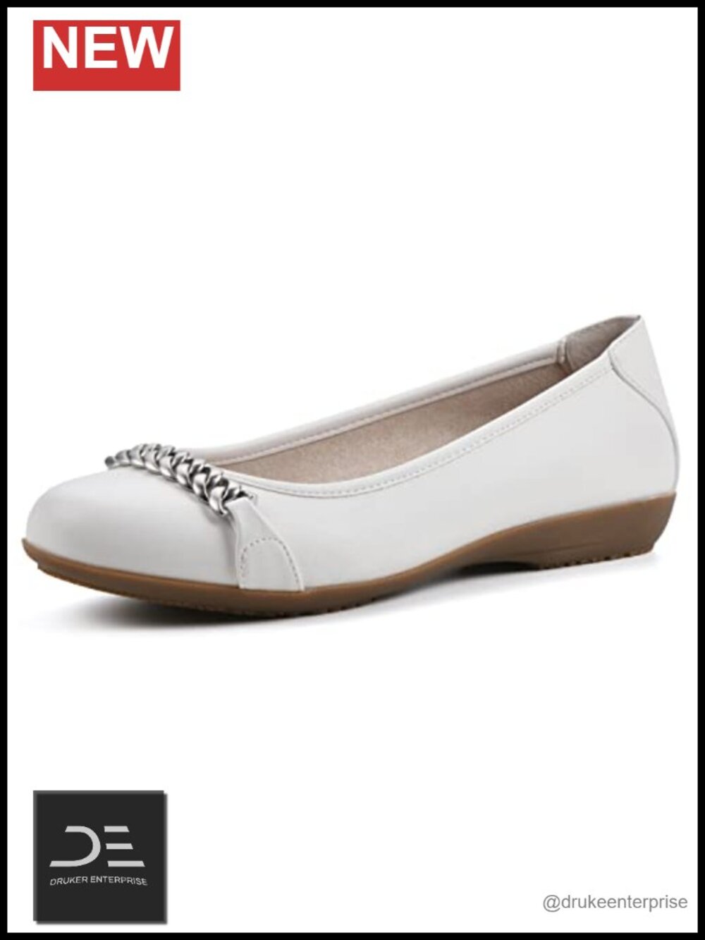 Women's Cushioned Ballet Flats Chain Detail Round Toe Comfort Shoes